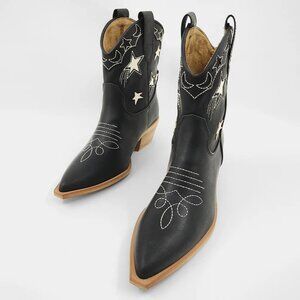 Shu Shop Valencia Cowboy Bootie Black Women’s 7.5 Western Ankle Boots Stars Moon